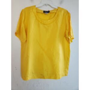 Best American Clothing Yellow Embroidered 100% Silk Boxy Blouse size Large